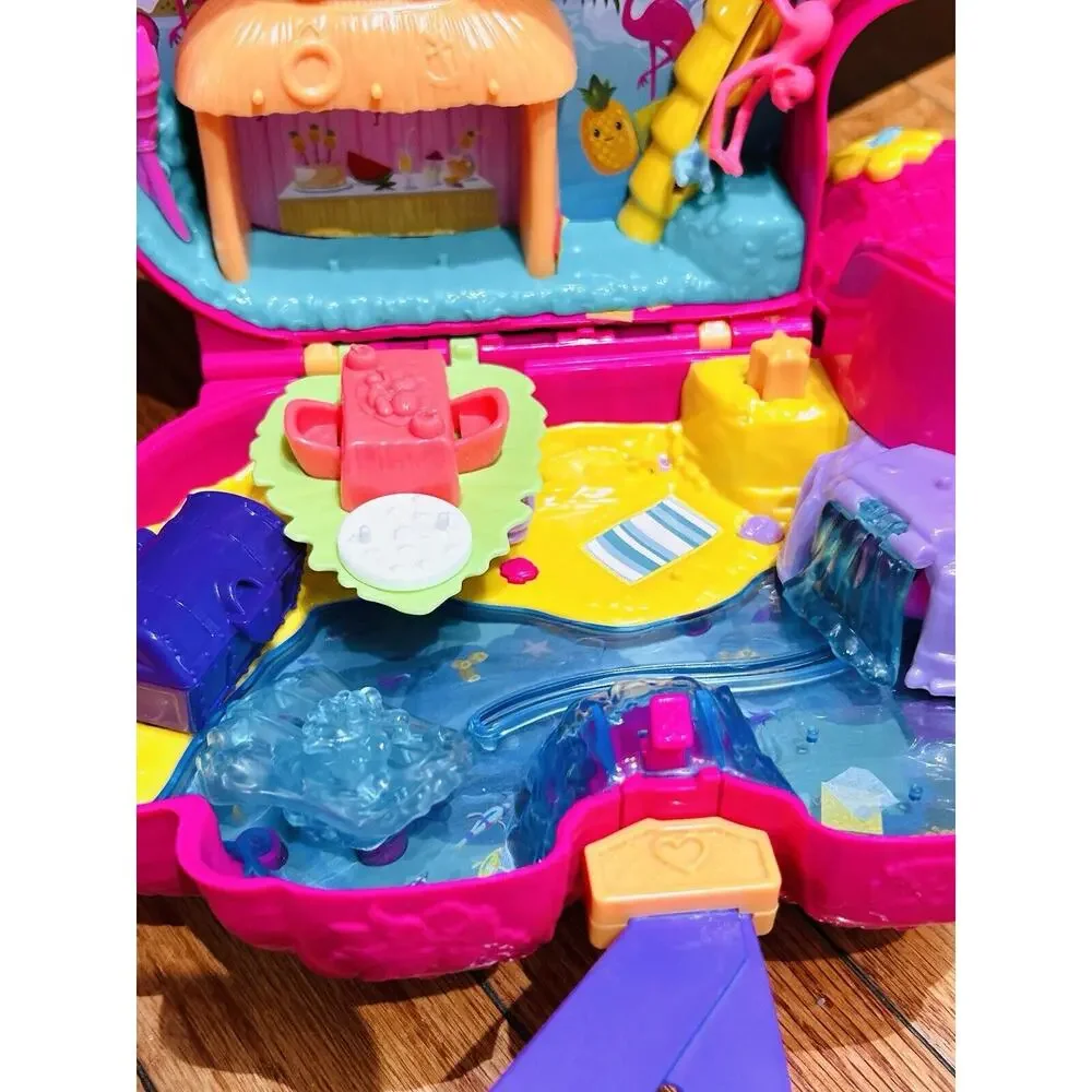Polly Pocket Pink Flamingo Party Playset Purse Carry Case Some Accessories‎